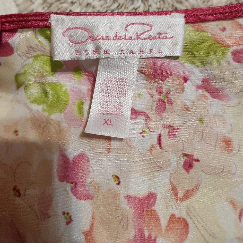 Oscar De La Renta Pink Label Sz XL Pink & Green Floral Long Satin Robe - Picture 3 of 5